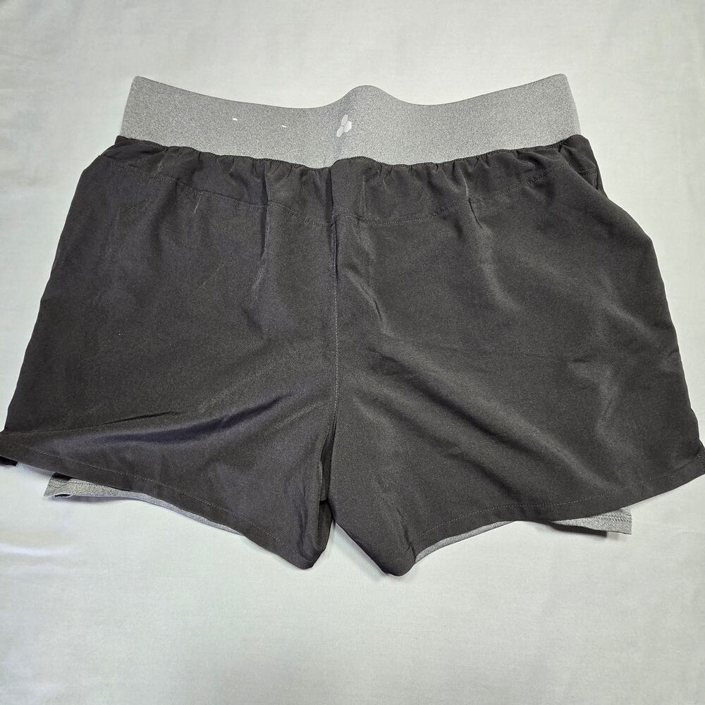 Tek Gear Black Gray Workout Shorts Stretch Sporty Inner/Outer Lined Women Size L - Picture 2 of 9